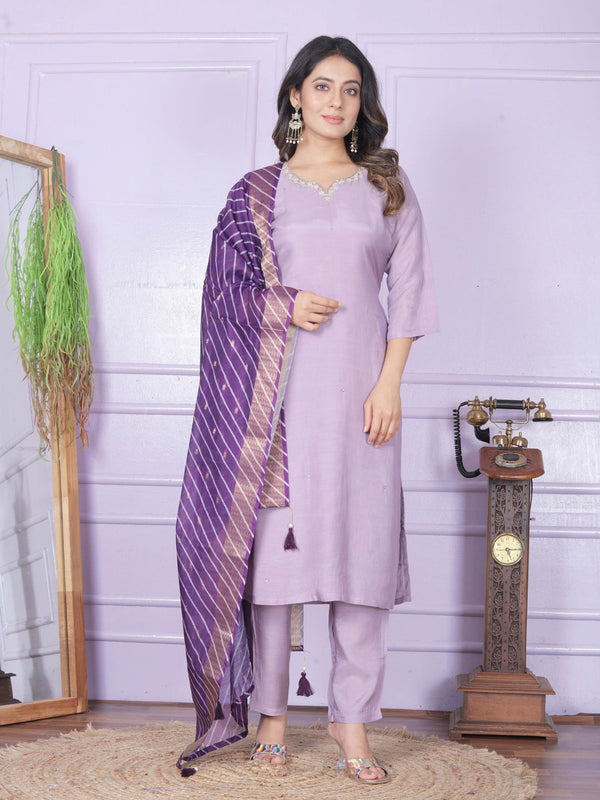 Purple Pure Viscose Muslin Pant Suit 189872